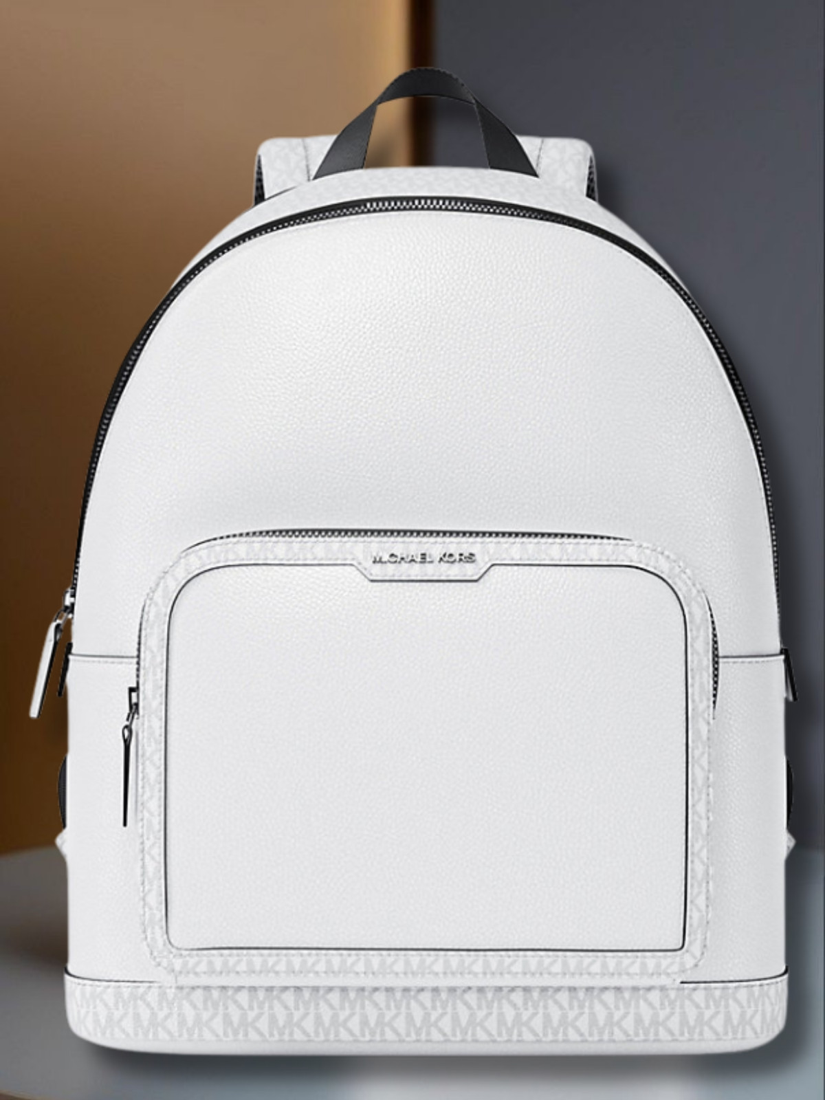 Michael Kors Cooper Men Medium Leather and Logo Commuter Backpack Bright White