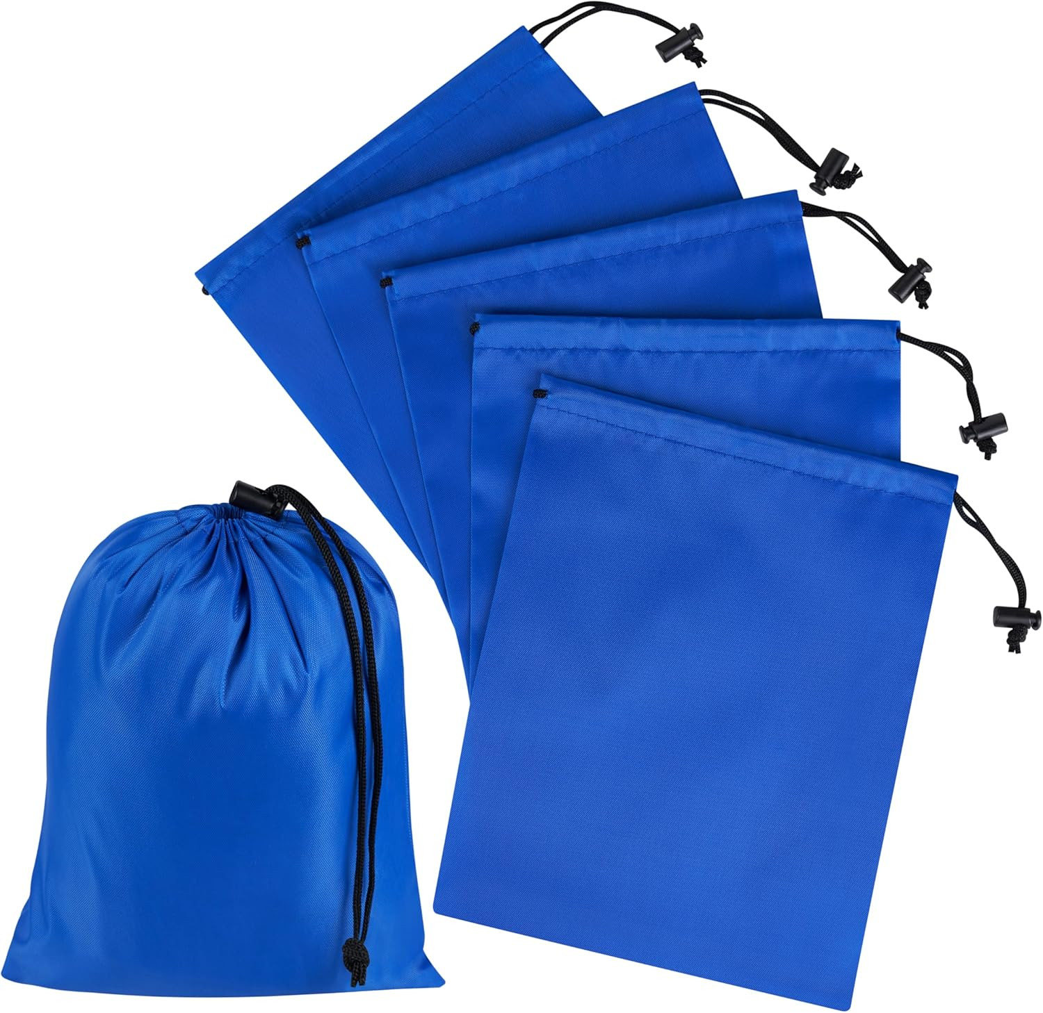 Drawstring Bag with Toggle – Nylon Cinch and Ditty Pouch Six-Pack (Blue, 7 x 9 I
