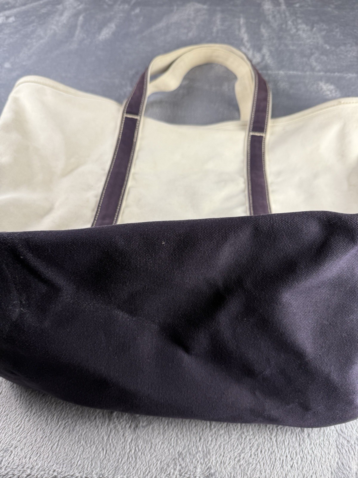 Vtg Extra Large Heavy Duty Canvas Lands End BOAT AND TOTE 100% Cotton Cream/Blue