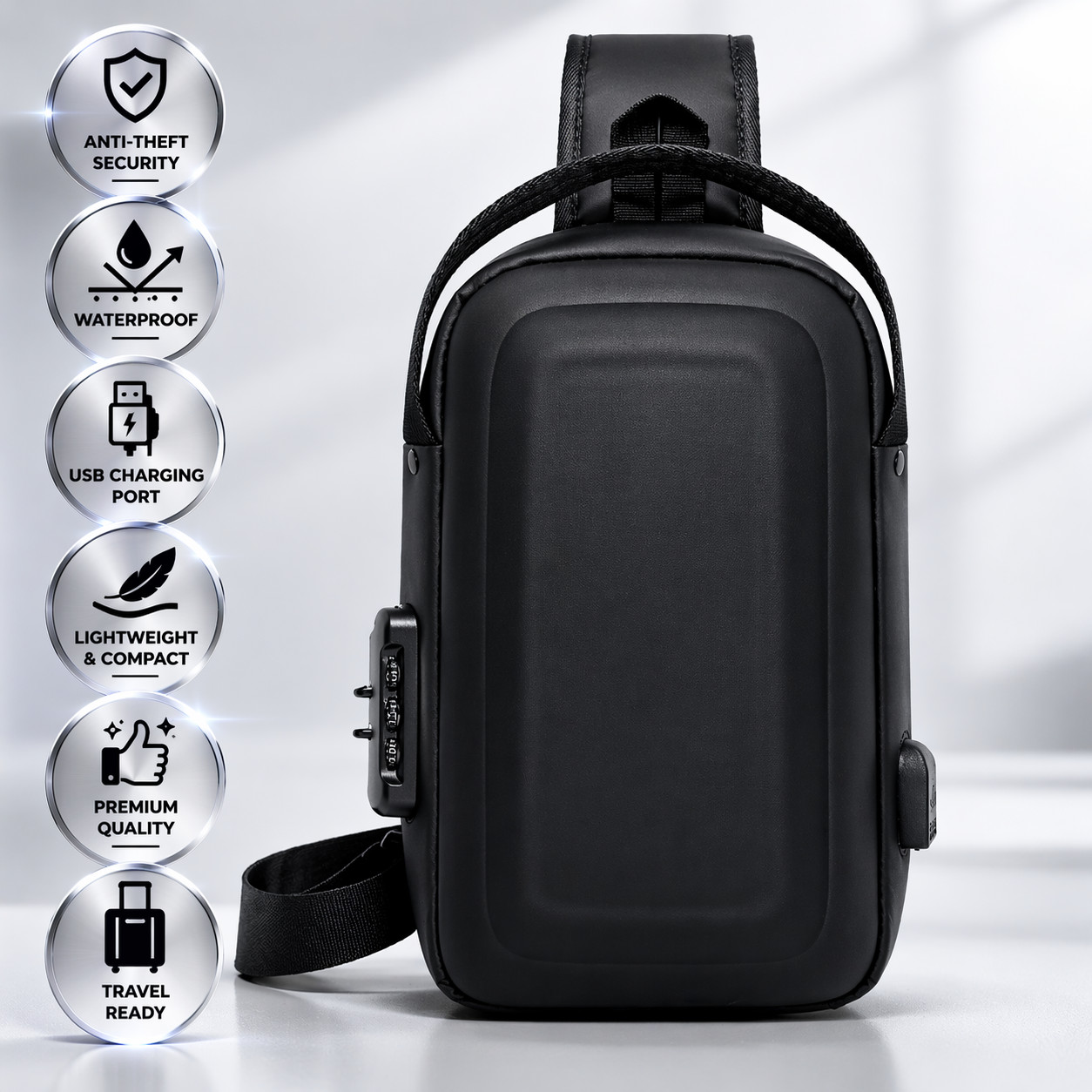 Premium Anti-Theft Sling Backpack with USB Charging Port – Waterproof Oxford –