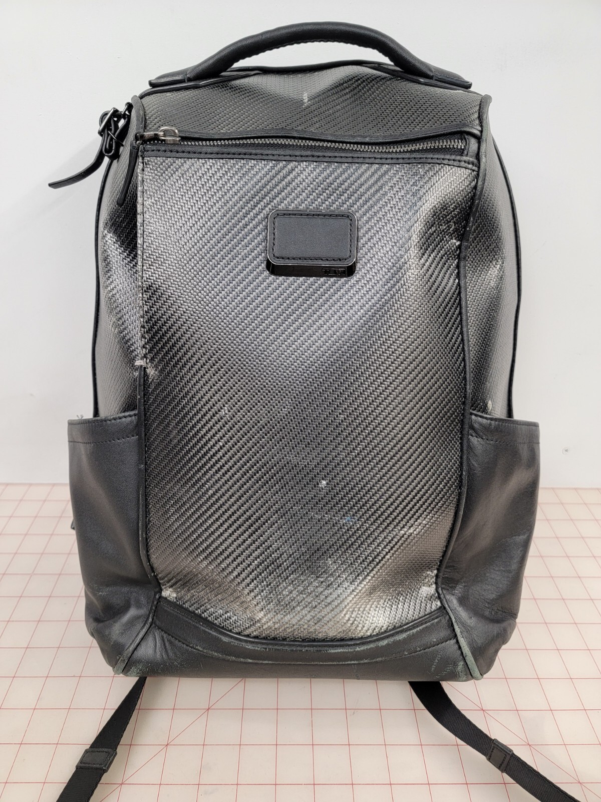 Tumi CFX Watkins Black Carbon Fiber Leather Laptop Backpack Bag 35630CB Some Dmg