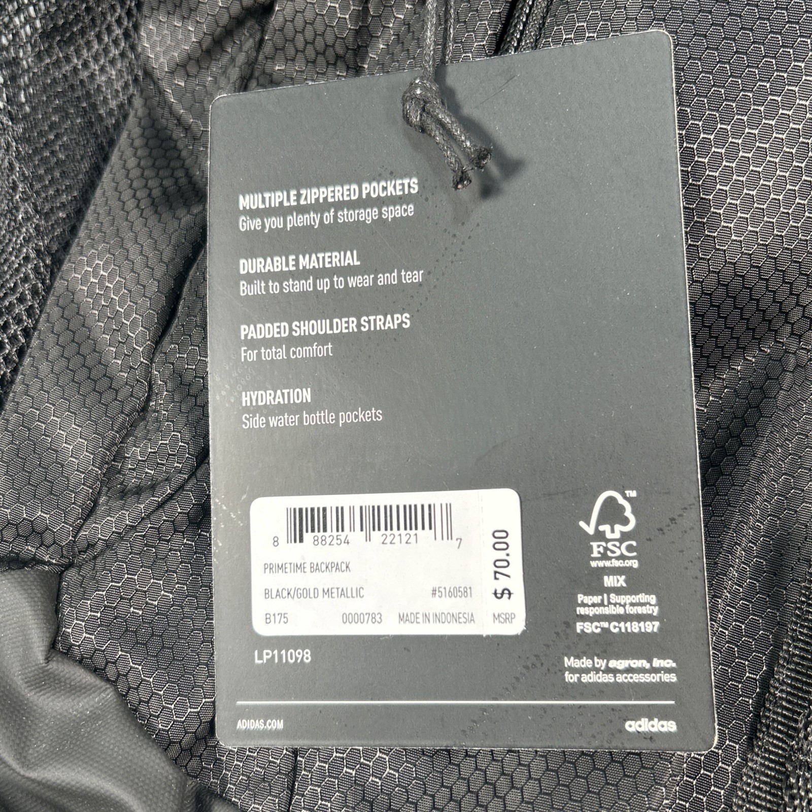 Adidas Primetime Large Backpack 41L Black/Gold Metallic Laptop Bottle Pockets