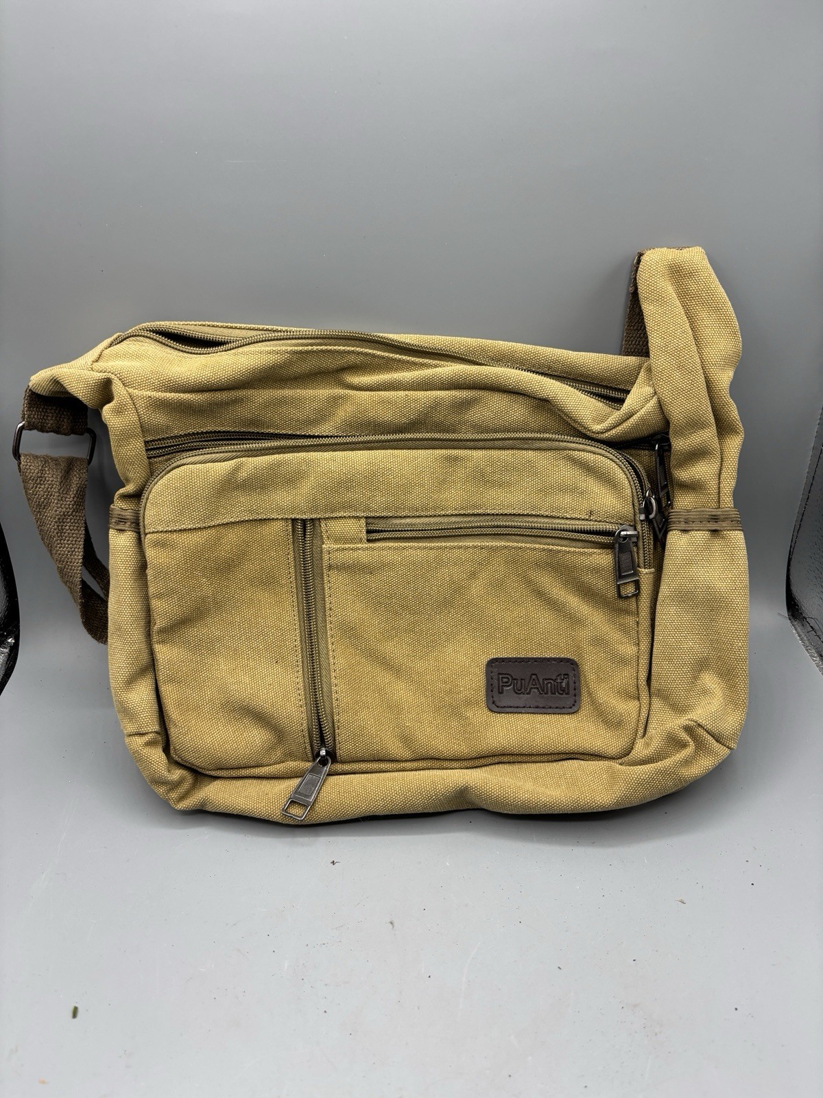 PuAnti Canvas Messenger Bag Crossbody Shoulder Travel Utility Khaki