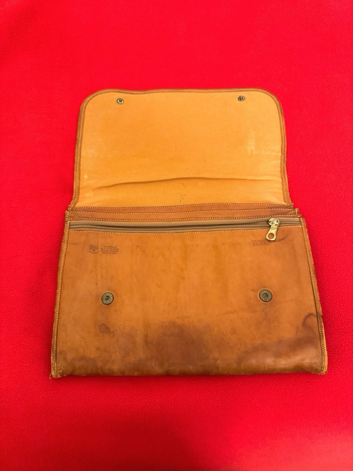 Il Bisonte W/5 Compartment Clutch Messenger Tan Leather Bag Italy Made Vintage