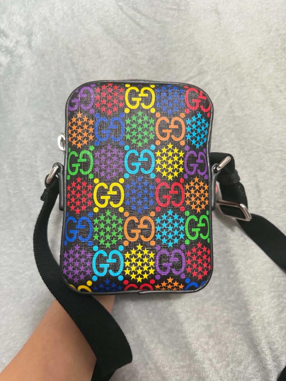 Gucci GG Supreme Psychedelic Coated Canvas Crossbody Messengr Purse Bag Auth