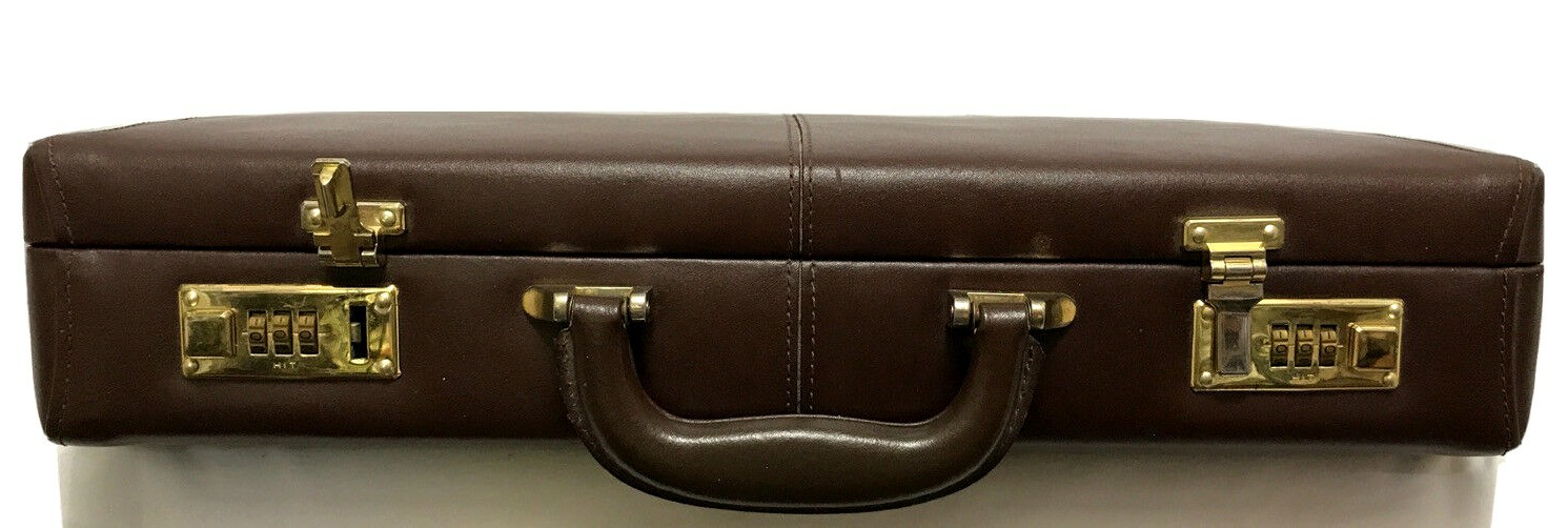 HIT Briefcase Brown Full Grain Brown Leather Combination Lock with Multipockets