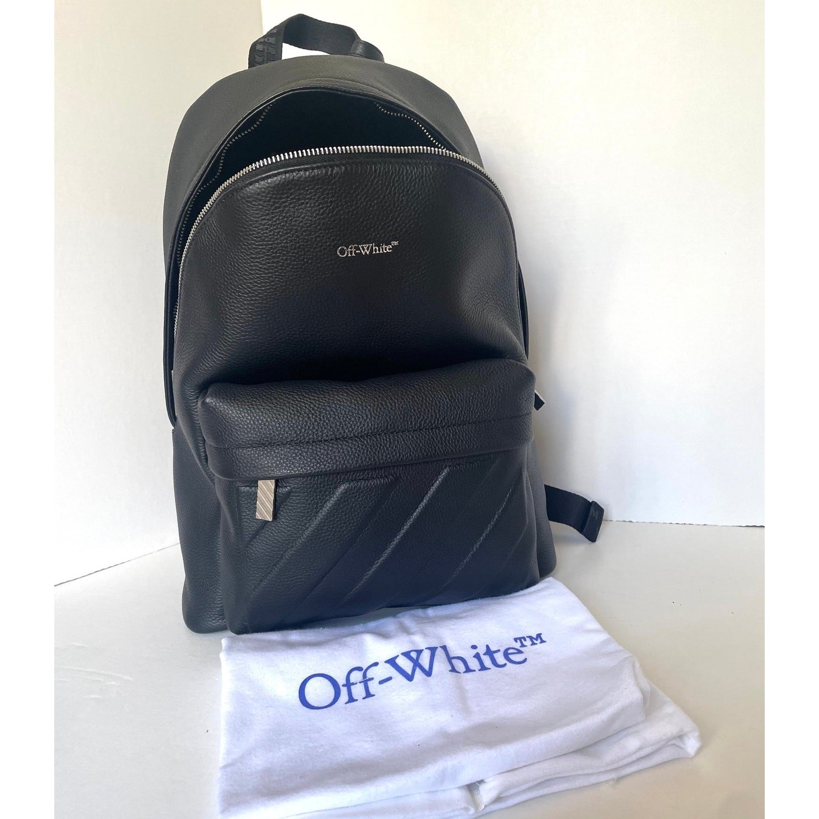 Off-White Industrial Strap Pebbled Leather Backpack Large Diagonal Stripe