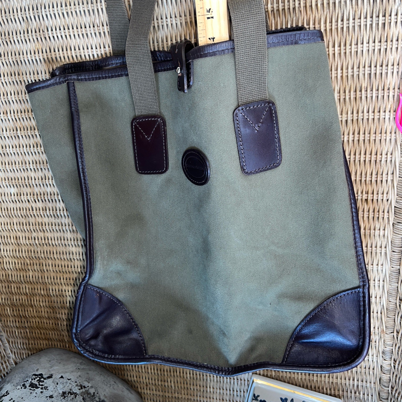 John Chapman Olive Green Leather Trim Tote Bag England Corsair Capital Handmade
