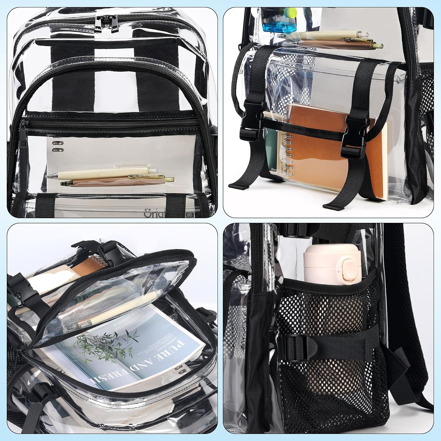 Clear Backpack for School Transparent Bookbag for Work Concerts,17 in (Black)