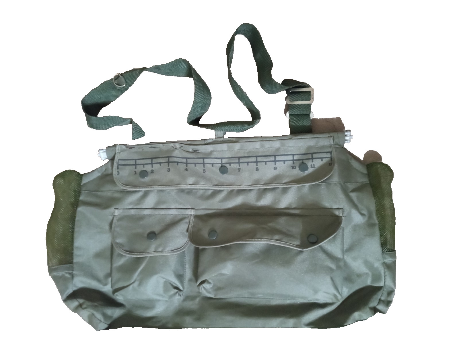 Green Canvas Fishing Multi Pockets Sling Bag/Pouch with Beads & Powerbait Holder