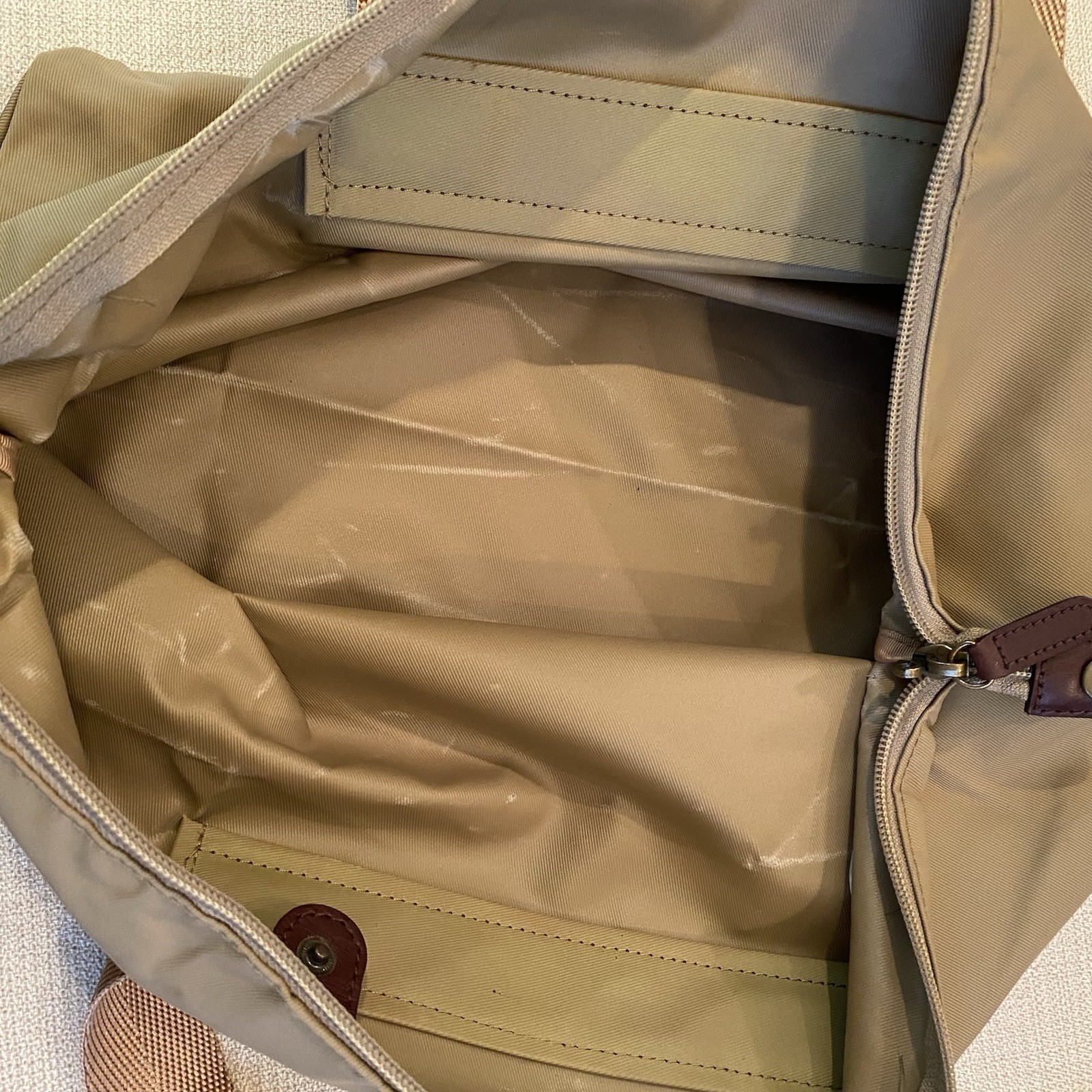 L.L.Bean Khaki Nylon Travel Tote Weekender Bag