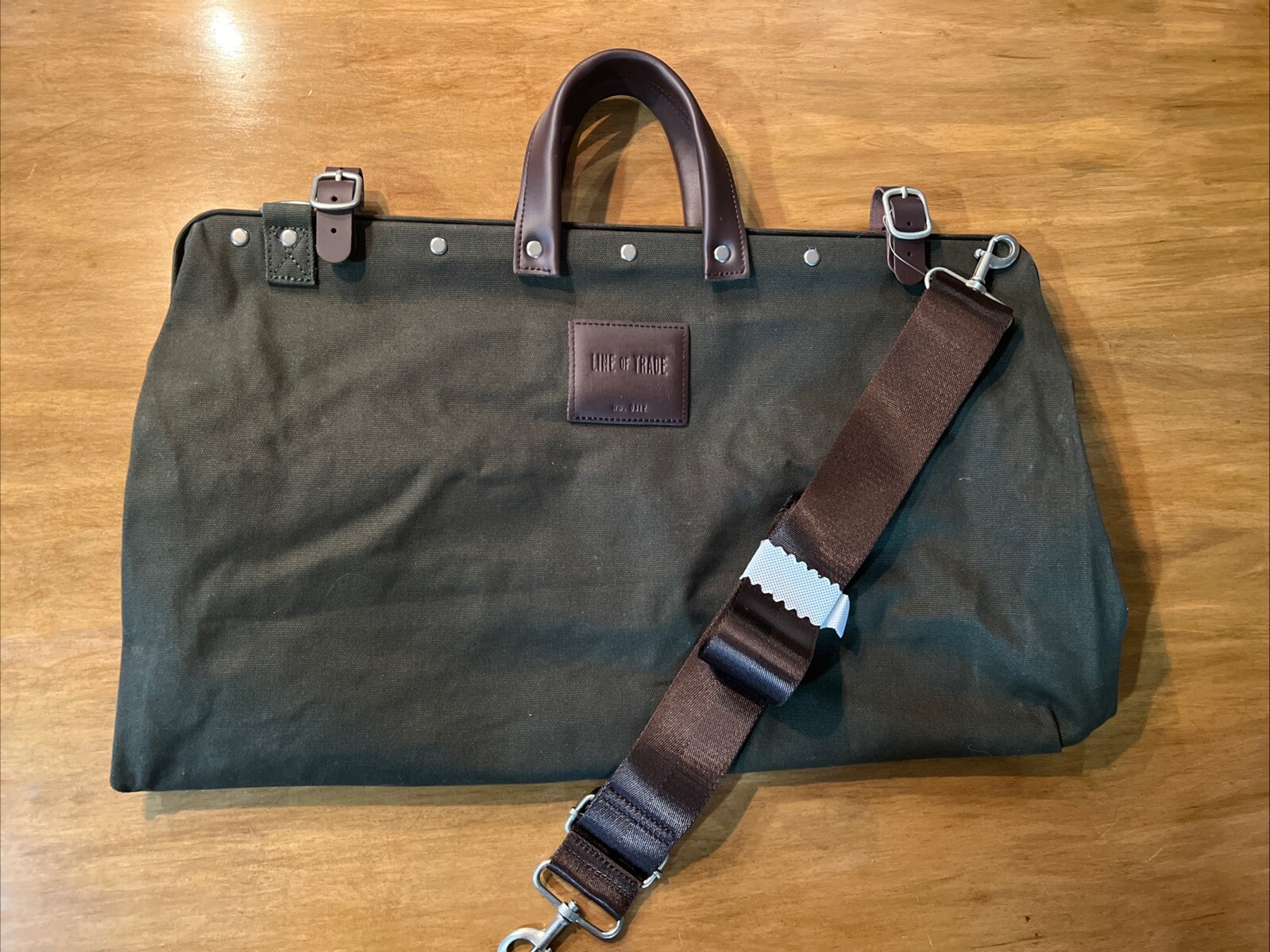 Line Of Trade Leather Green Canvas Weekender Bag 0312
