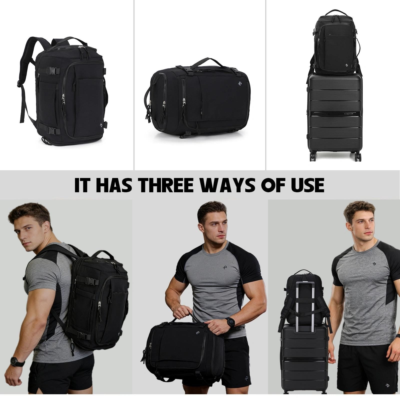 Travel Duffle Backpack, 12-Pockets Flight Approved Backpack 28L