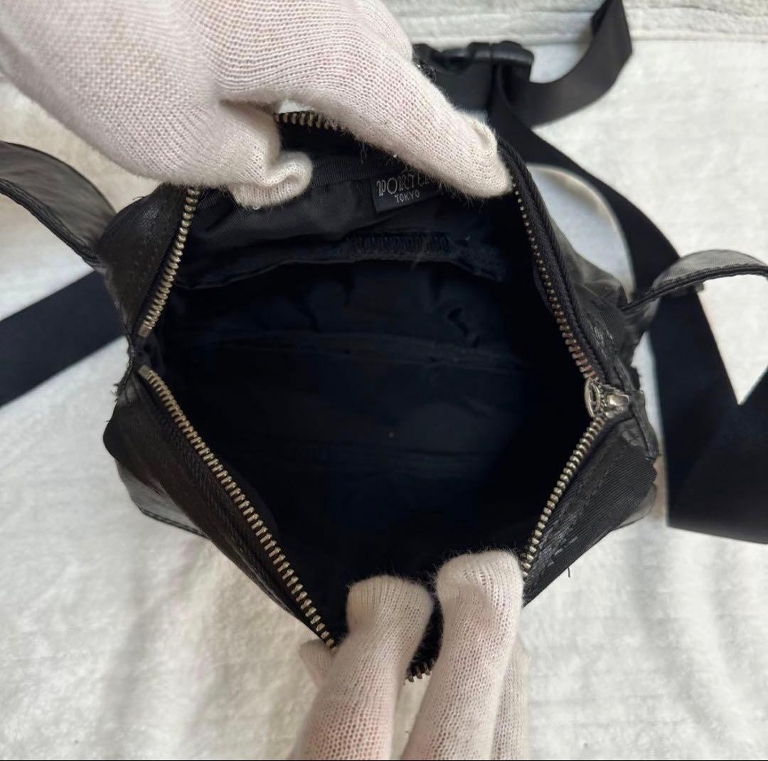 Authentic PORTER SHINE Waist Bag Black Nylon Unisex 16cm x 24cm x 6cm Slight Use