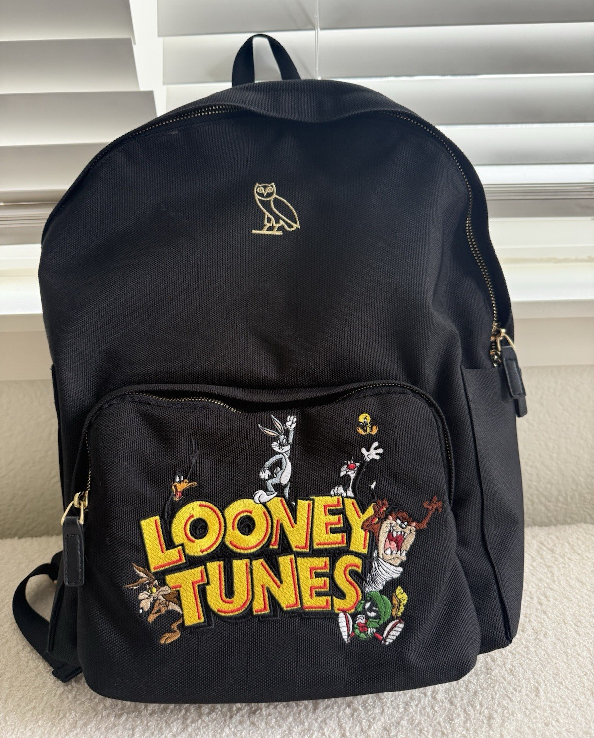 OVO x Looney Tunes Black Polyester Medium Backpack Bugs Bunny, Padded Straps