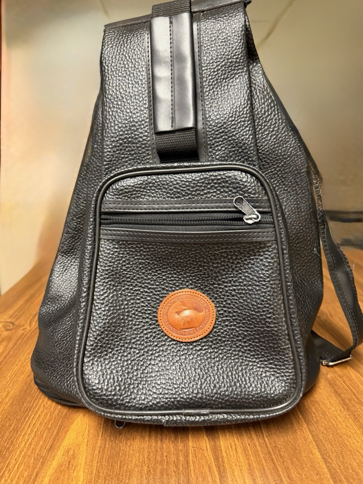 Black Sling Bag Crossbody Backpack, Zip Closure, Adjustable Strap, Pockets