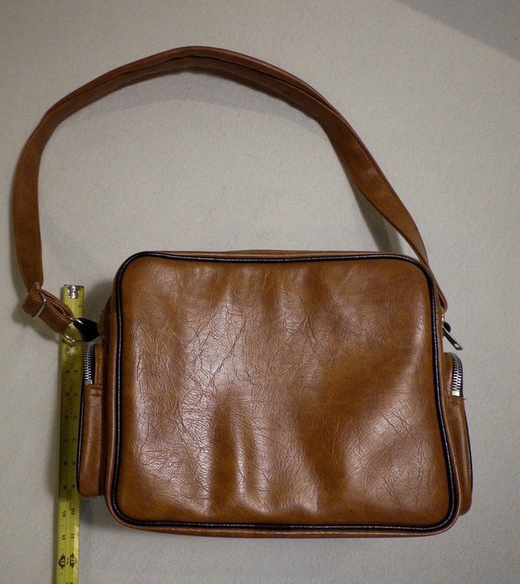 Vintage Shoulder Bag Brown Faux Leather “MIT” Zipper 4 Zip Sections Mid Century