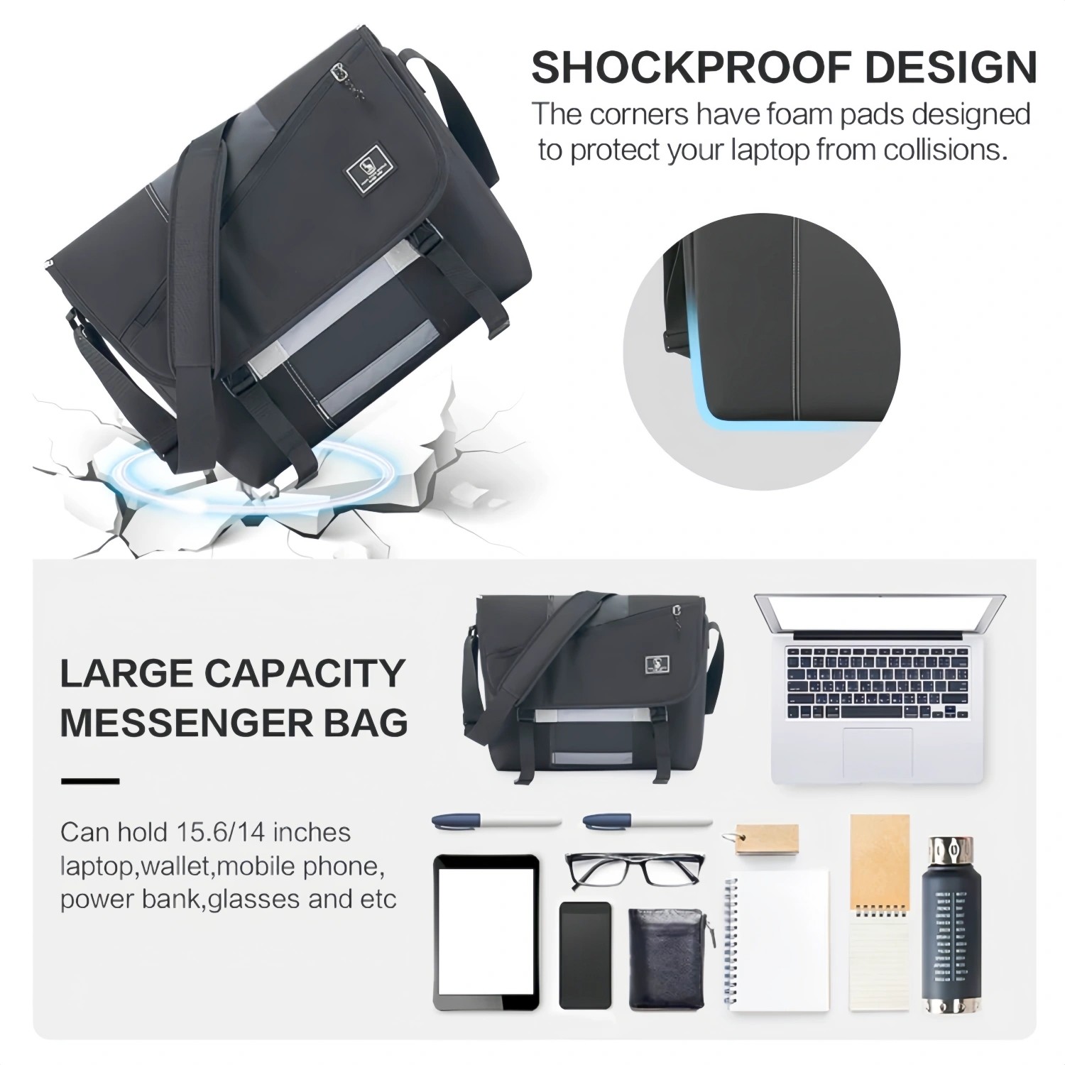 OIWAS 14″ Laptop Messenger Bag Men Crossbody Bag School Satchel Shoulder Bag US