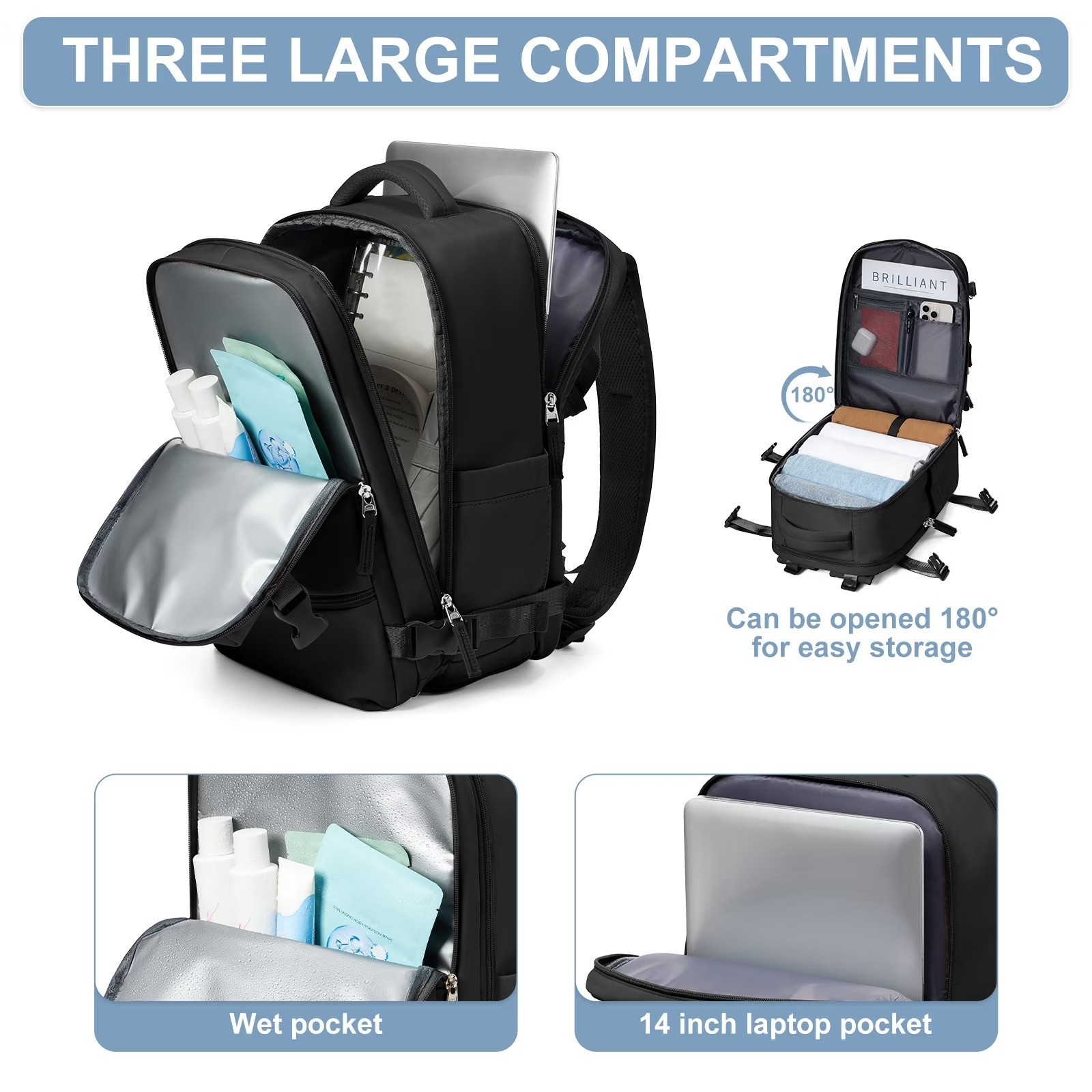 Travel Backpack Simple Durable Carry On Backpack with Shoe Compartment