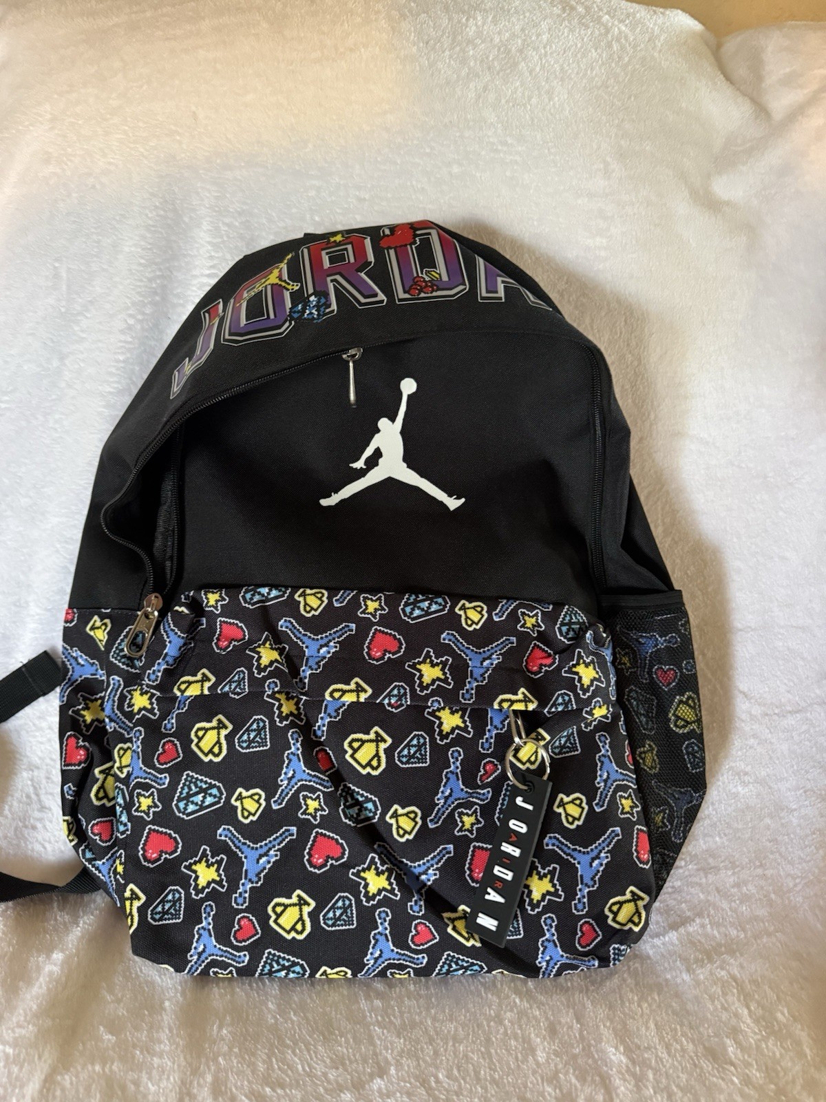 Jordan Jumpman Large Backpack Black/Multicolor Graphic Print Zip Padded Straps