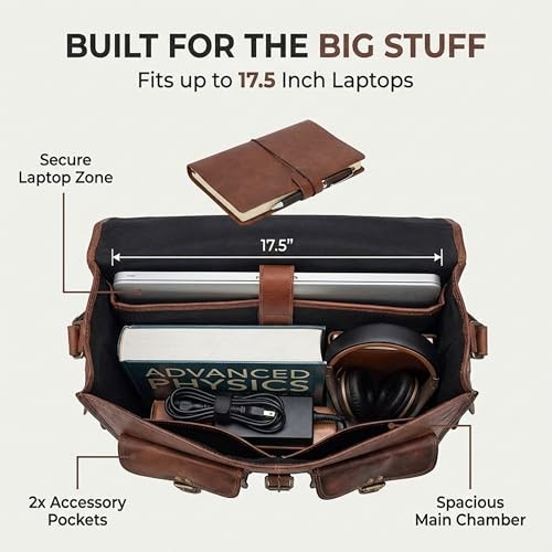 Leather Messenger Bag for Men, 18 Inch Laptop Crossbody, 18 Inch Large