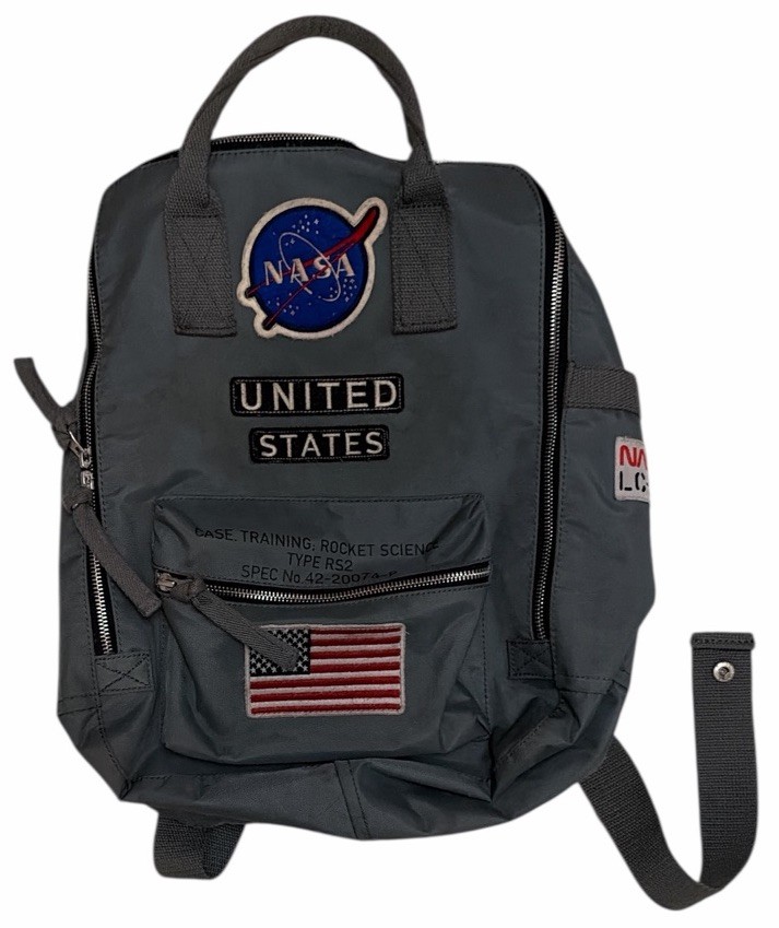 Red Canoe NASA Backpack Bag Gray Patches EUC