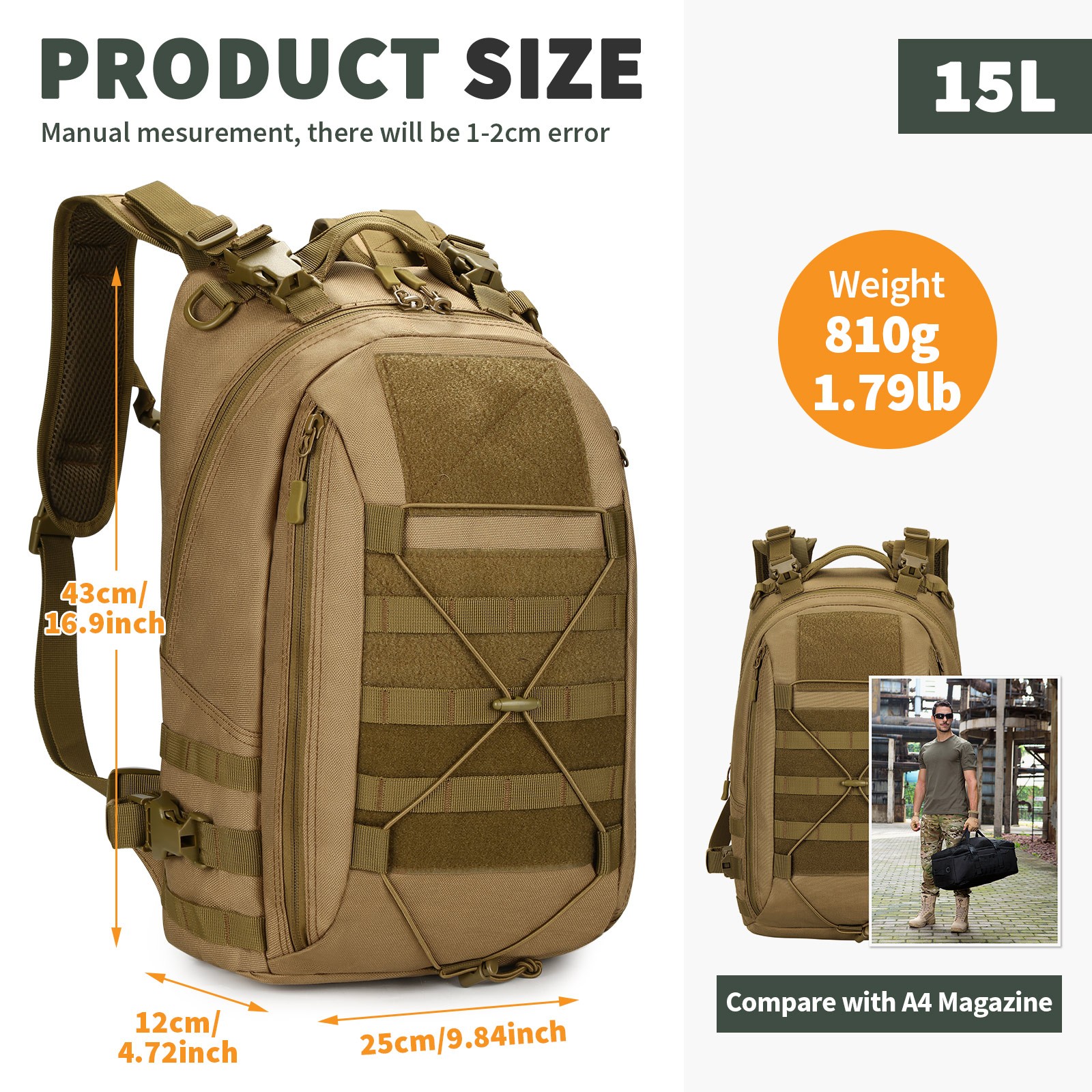 25L Tactical Backpack Military Rucksack Men Women Daypack Molle Army Work Bag