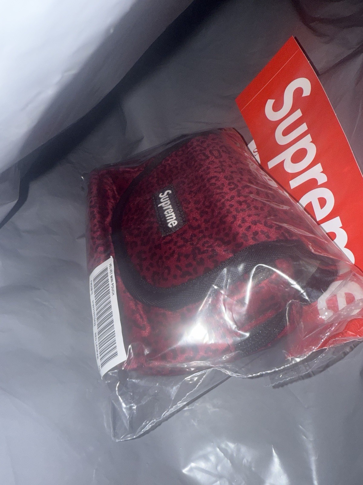Supreme Velvet Mini Pouch – Red Leopard – FW25 unopened all stickers