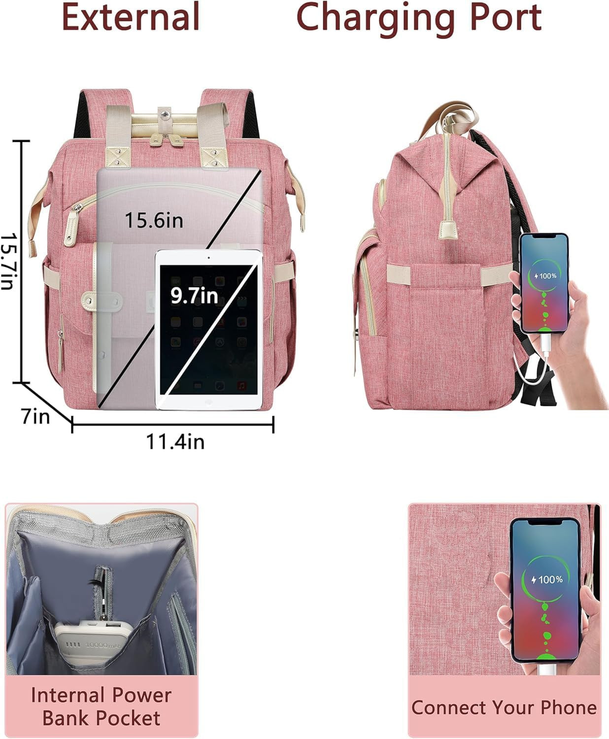 Backpack for Women,Wide Open Work Large Student Bookbag for 15.6 Inch Laptop,Doc
