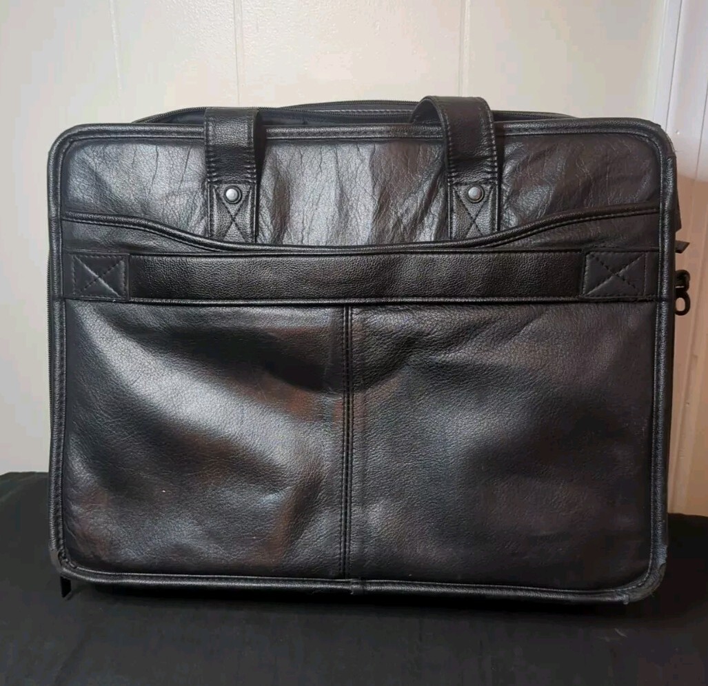 Original Distressed DELL Leather Briefcase Computer Laptop Bag Large Black