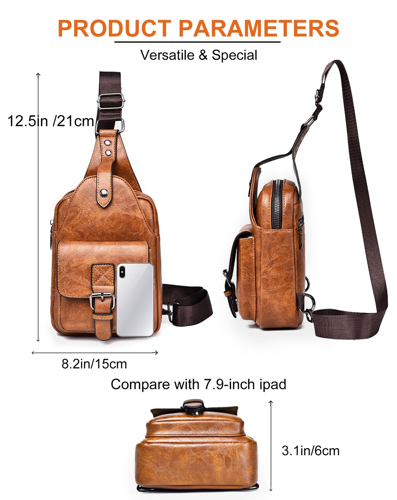 Men’s Leather Crossbody Sling Bag – Anti-Theft Multi-pocket Shoulder Bag for …