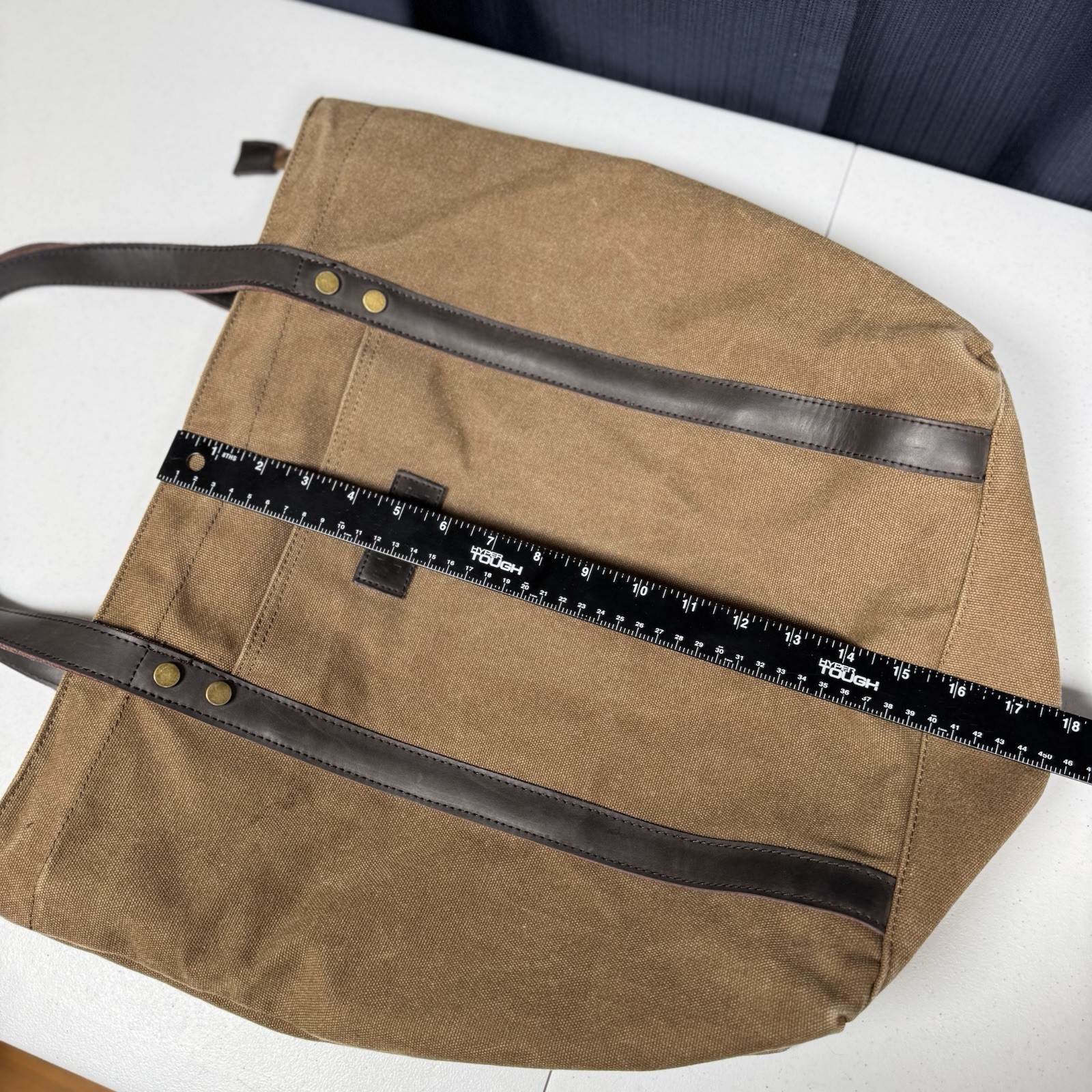 Beryll Brand Army Khaki Green Canvas Tote Bag Leather Straps 15.5″