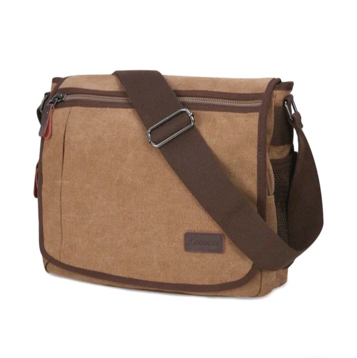 2-Tone Brown Canvas Messenger Bag Crossbody Strap Laptop Weekend By Modoker NWOT