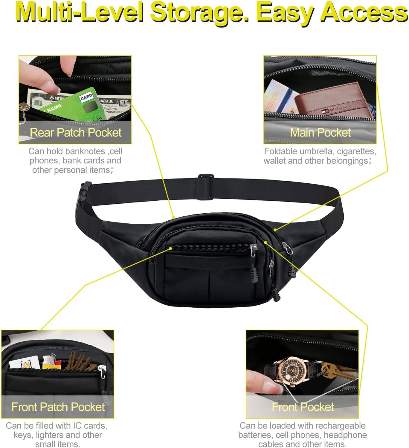 Men Women Fanny Pack Belt waist Bag Cross body Sling Shoulder Travel Sport Pouch