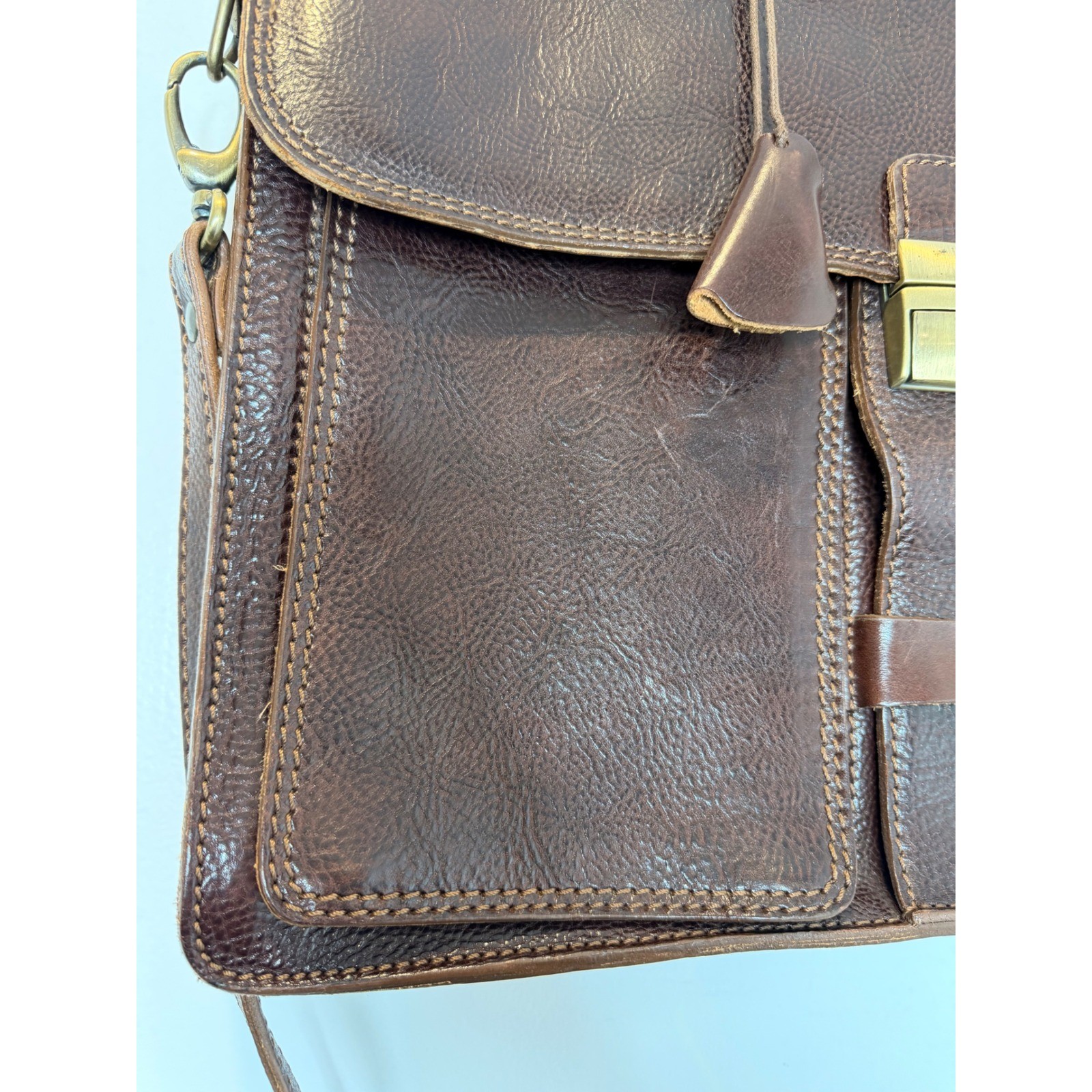 Vintage Dark Brown Pebble Leather Briefcase Messenger Bag w/Shoulder Strap ITALY