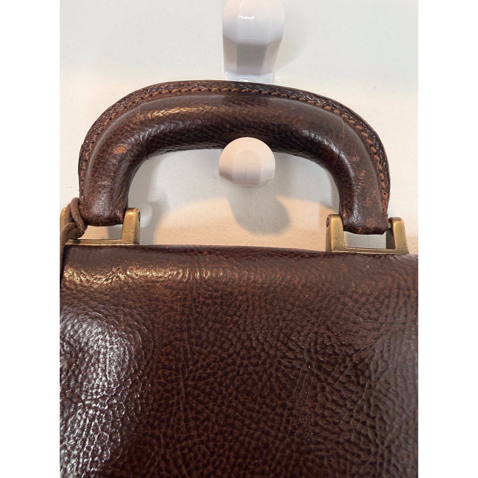Vintage Dark Brown Pebble Leather Briefcase Messenger Bag w/Shoulder Strap ITALY