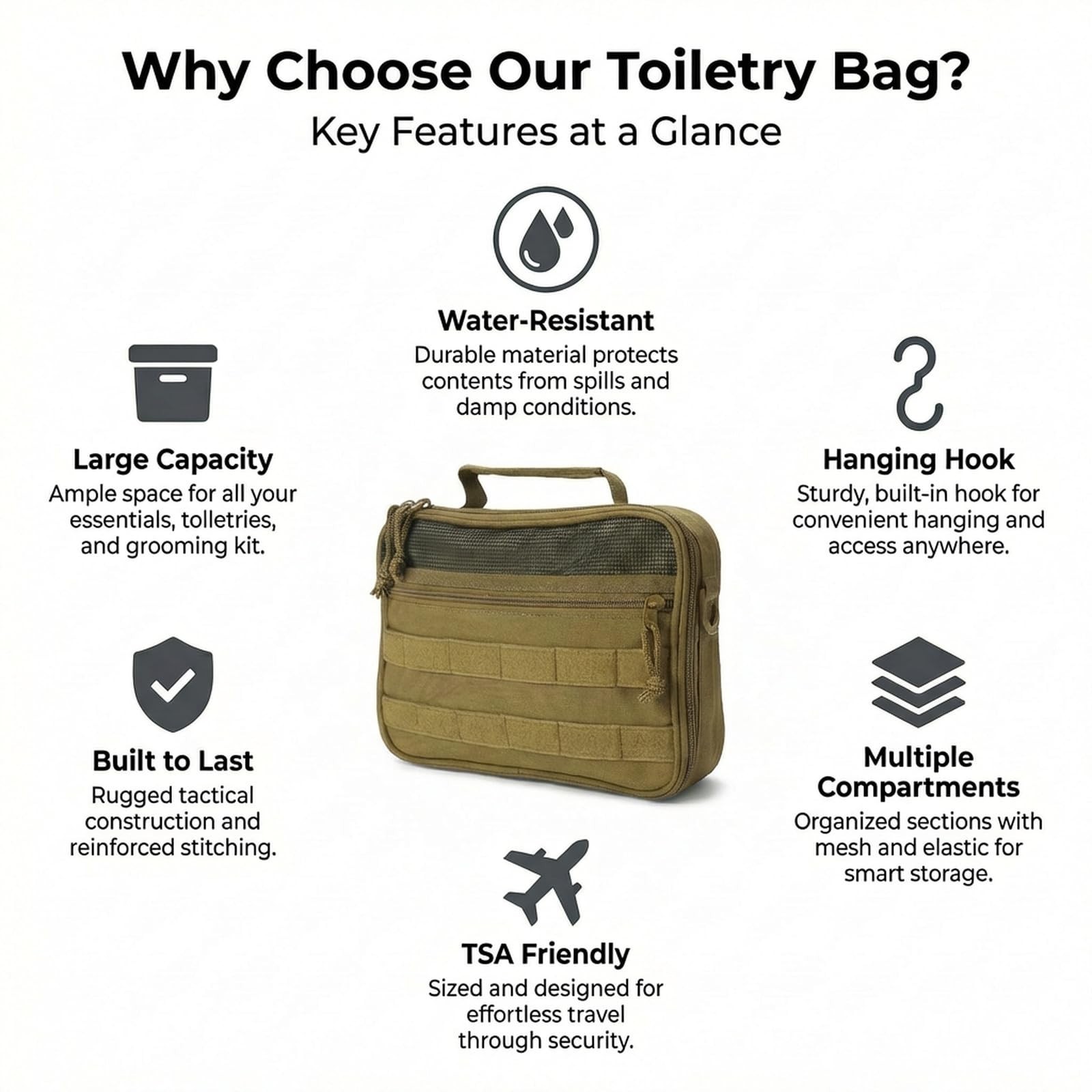 Tactical Men’s Toiletry Travel Bag – Hanging Dopp Kit for Shaving & Hygiene, Bro