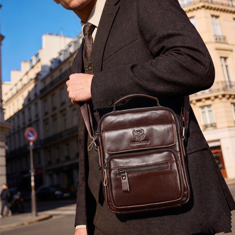LEBULLBRO Men’s Genuine Leather Shoulder Bag Crossbody Sling for Travel Business