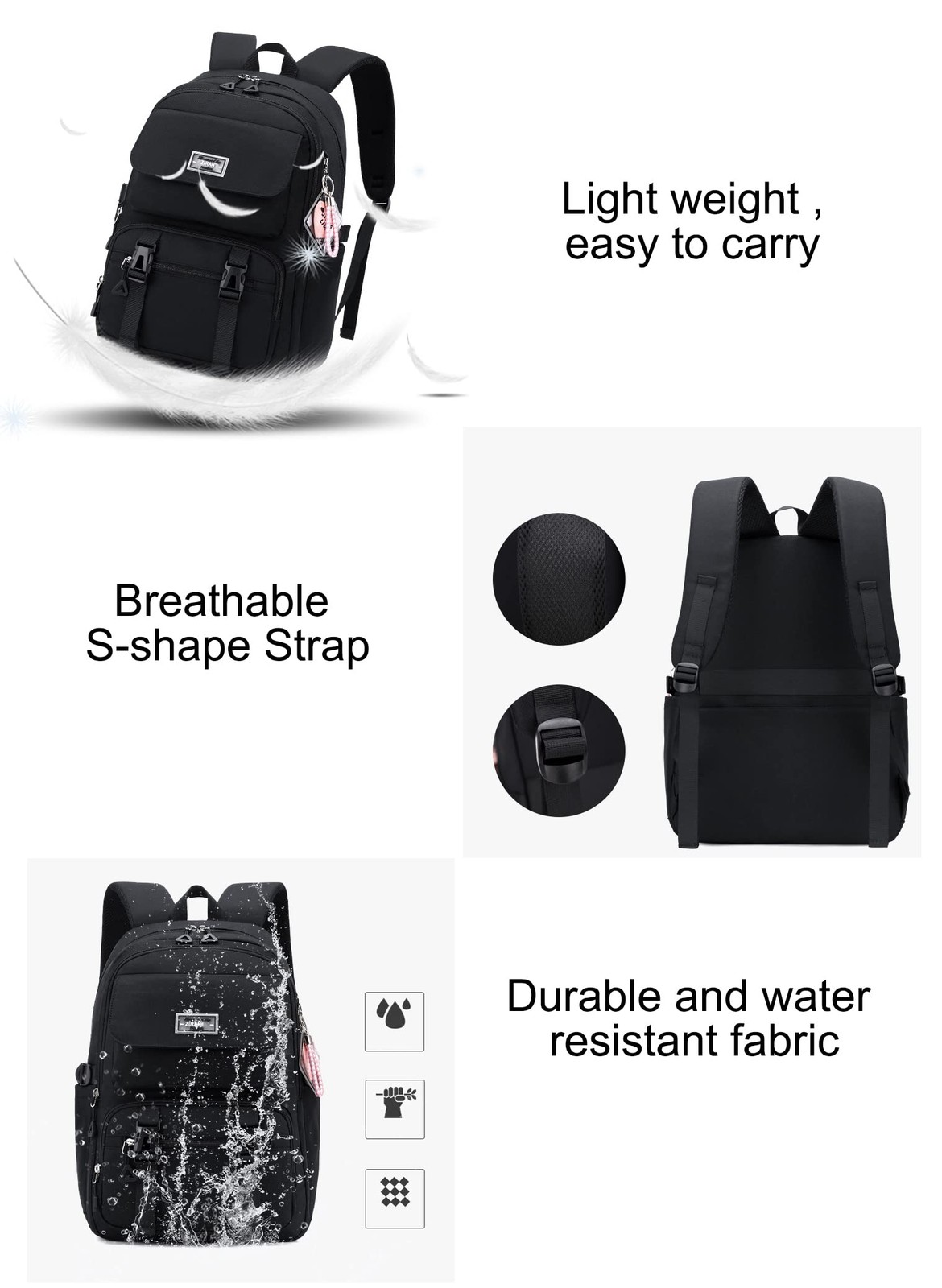 1 PCS 2# Grey Teen Girls Casual Backpack School Travel Laptop Bag 26 Liters
