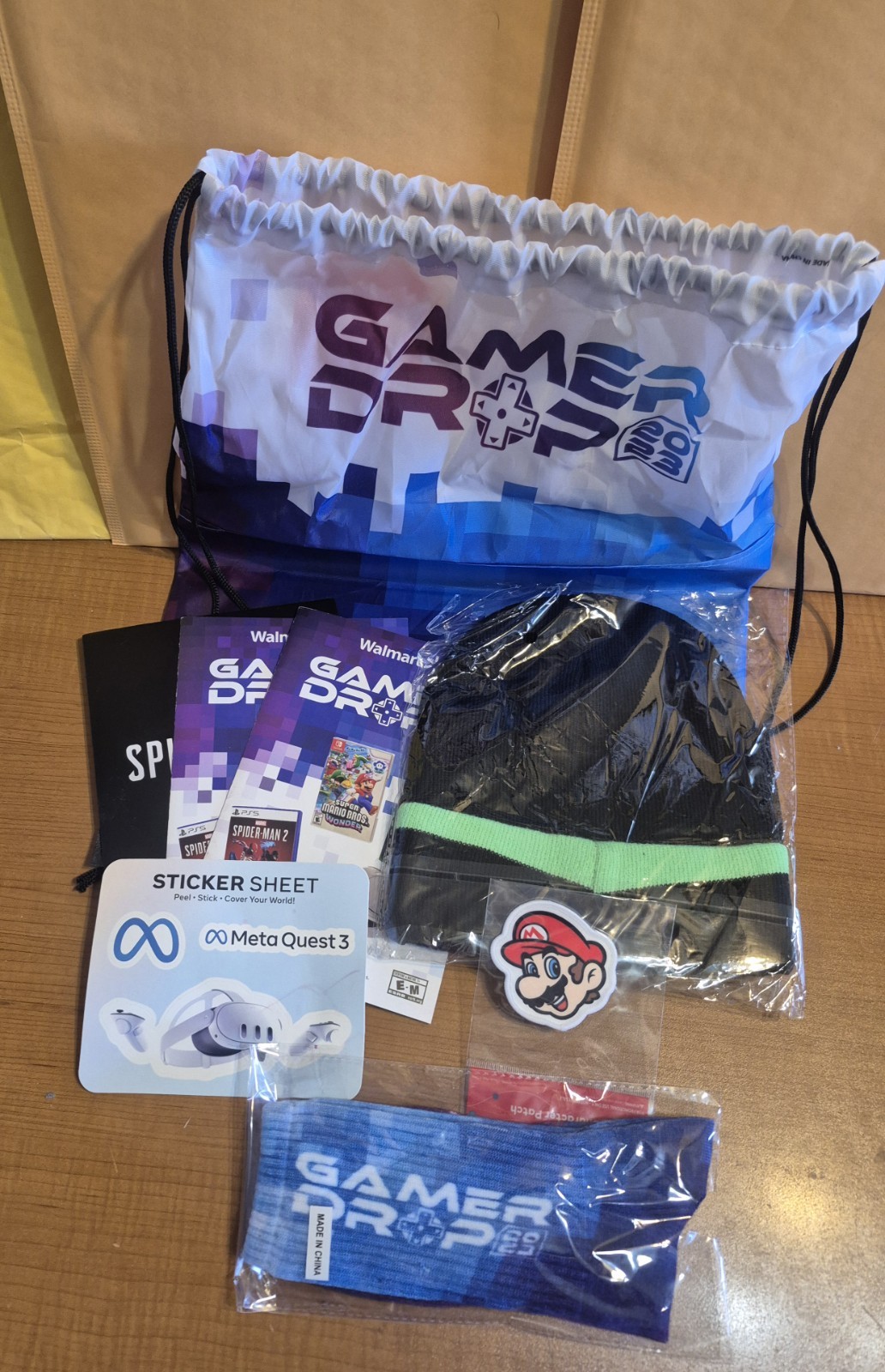 Gamer Drop 2023 Swag Bag Drawstring Backpack w/Swag Included ~ Beanie, Socks…
