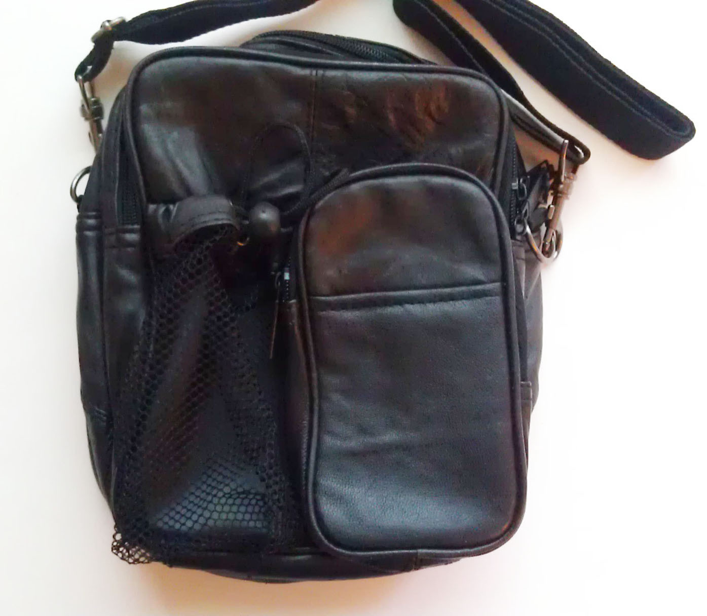 Black Genuine Leather Men’s Messenger Organizer Bottle Holder Bag US Seller