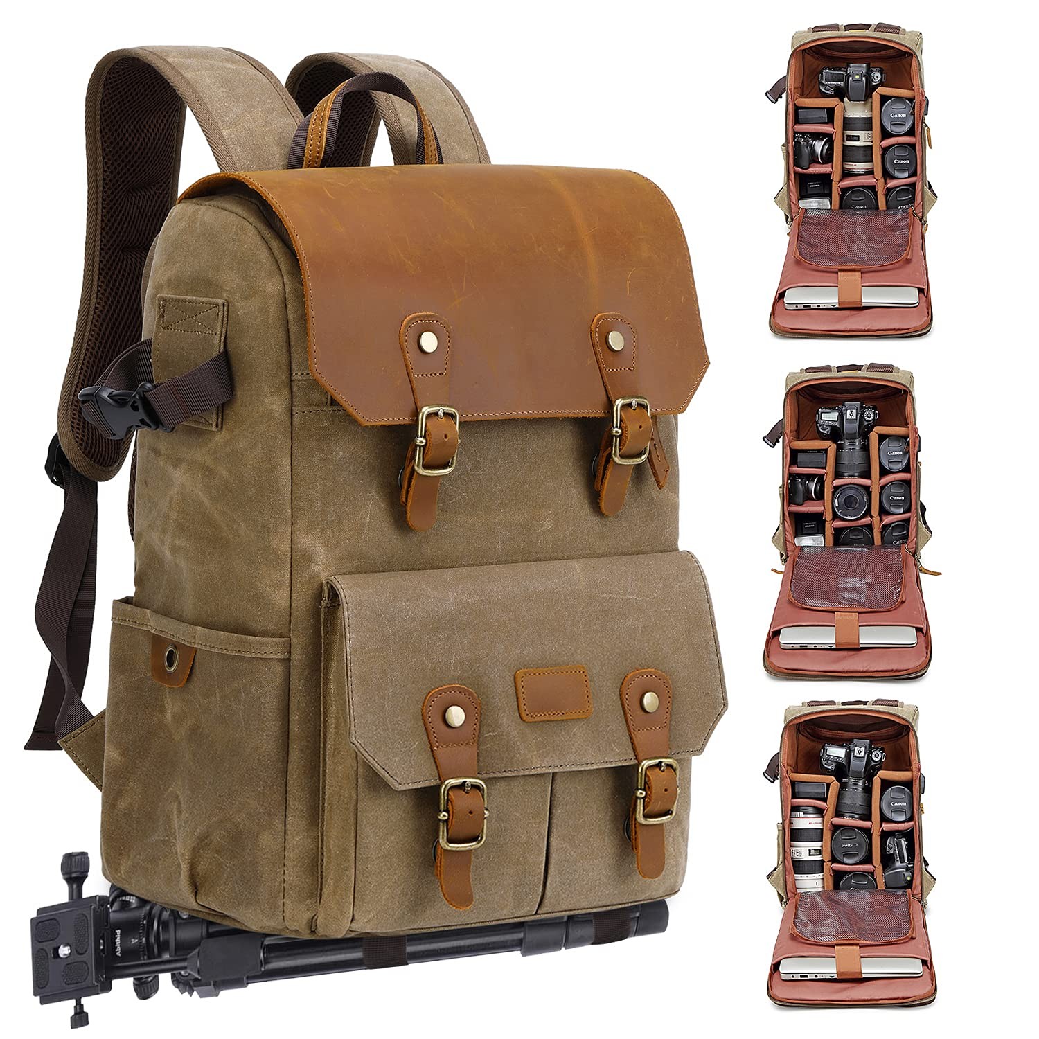JAEP Camera Backpack Weather Resistant 16 Ounces Waxed Memory Canvas – DSLR …