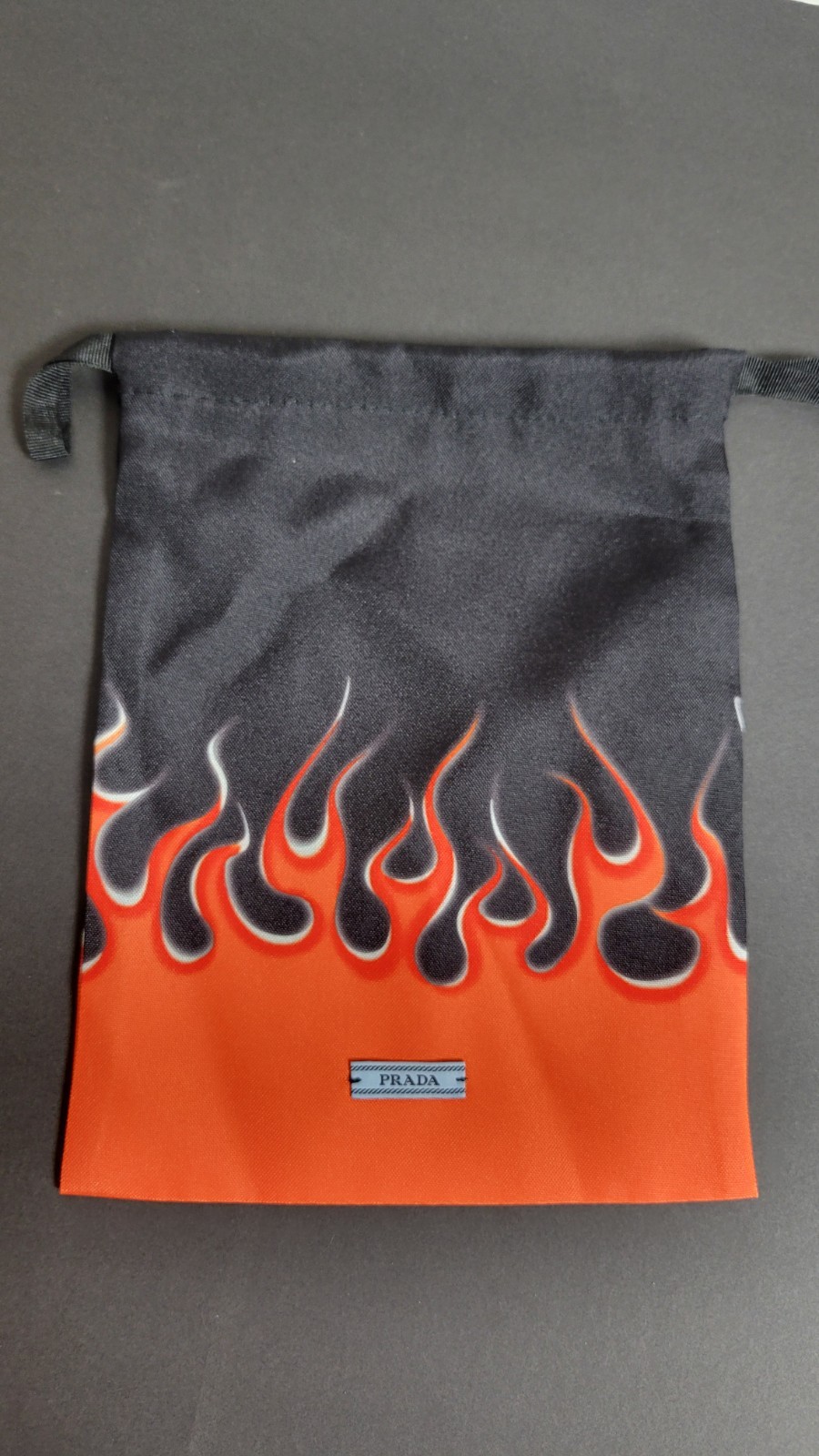 Prada Flame Print Drawstring Dust Bag – Rare Orange & Black Design 9 x 7