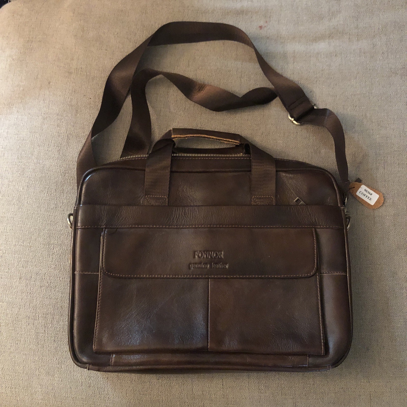 Fonmor Genuine Leather Briefcase Bag Coffee Brown Business Laptop Bag Law Office