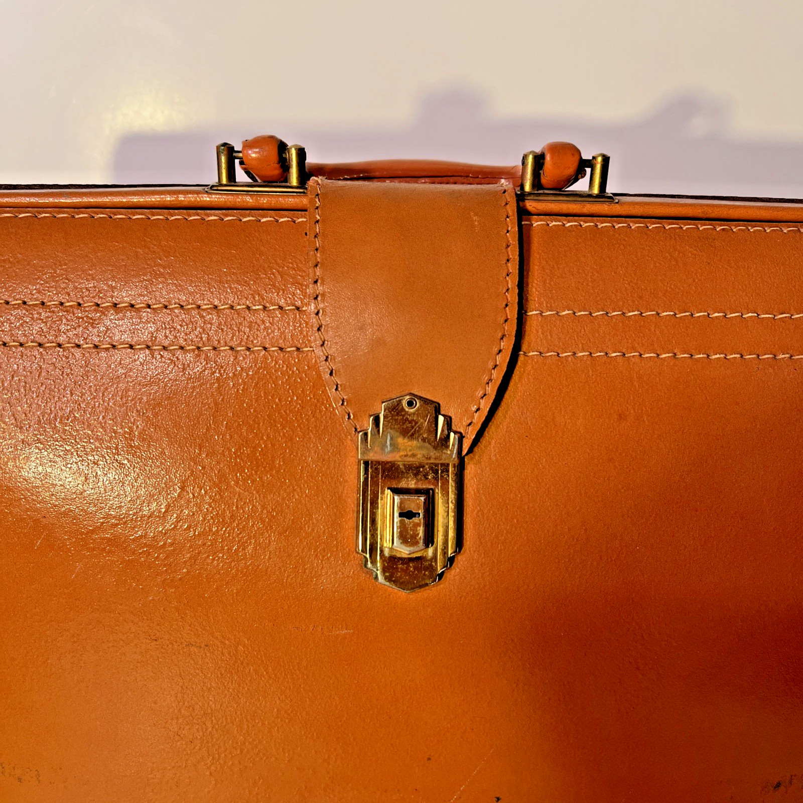 Vtg Genuine Leather Briefcase Cognac Deep Buffed Cowhide Legal Document Case