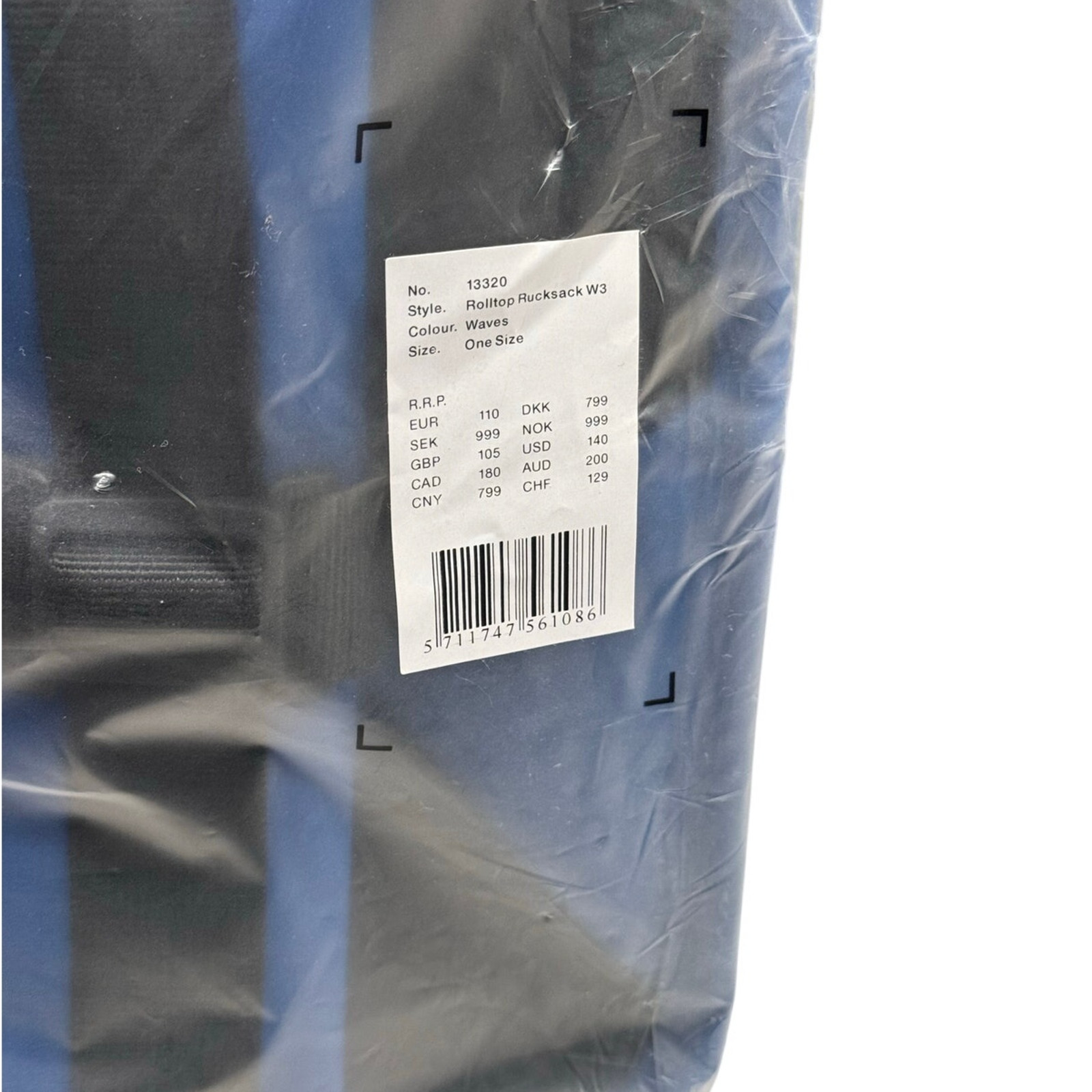NWT! Rains Rolltop Rucksack W3 in Blue Waves – Unisex (MSRP $140)