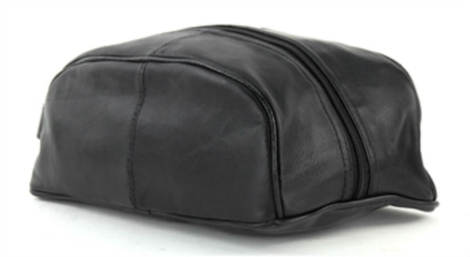 Men’s Shaving Travel Kit Toiletry Bag Carry On AirPlane Large Black Leather