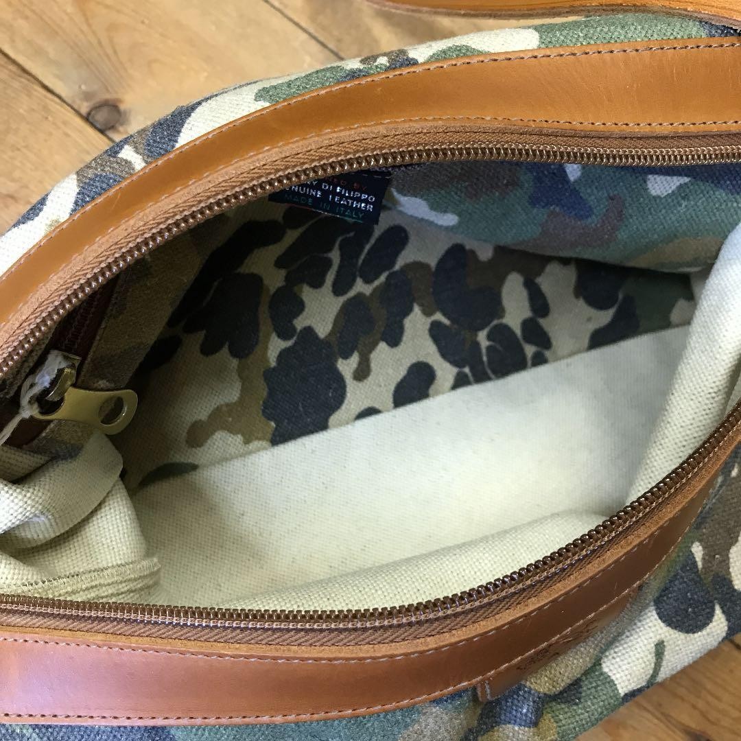 Il Bisonte Camouflage Canvas Leather Shoulder Bag 17x9x6 inches