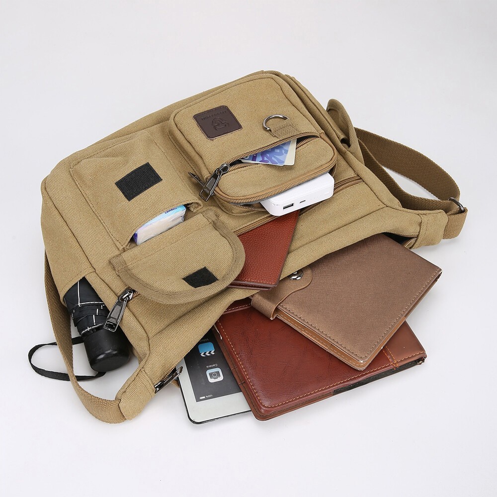Men Book Bags Shoulder Satchel Retro Canvas Cross Body Bag Backpack Messenger M