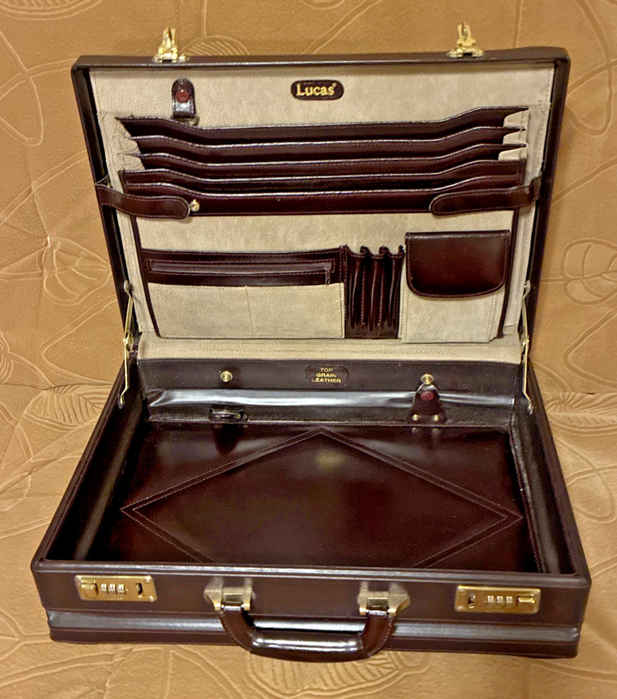 Vintage Lucas leather Hard Sided Briefcase Combo Locks Burgundy